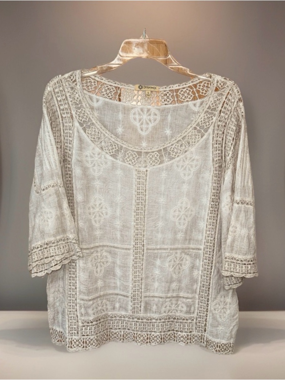 Democracy Women’s Cream Crochet Lace Tunic Blouse-S-EC